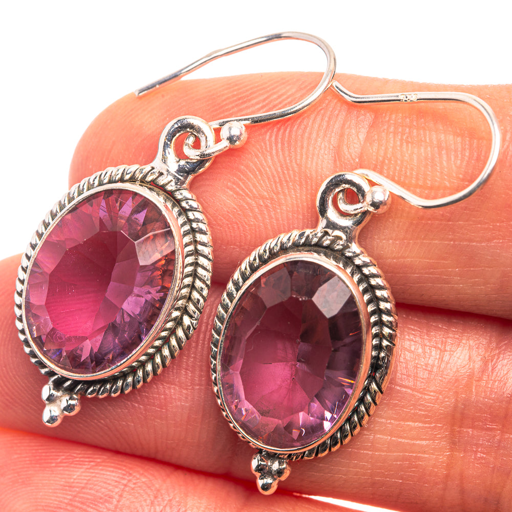 Faceted Alexandrite (Lab.) Earrings 1 1/2" (925 Sterling Silver) E432424