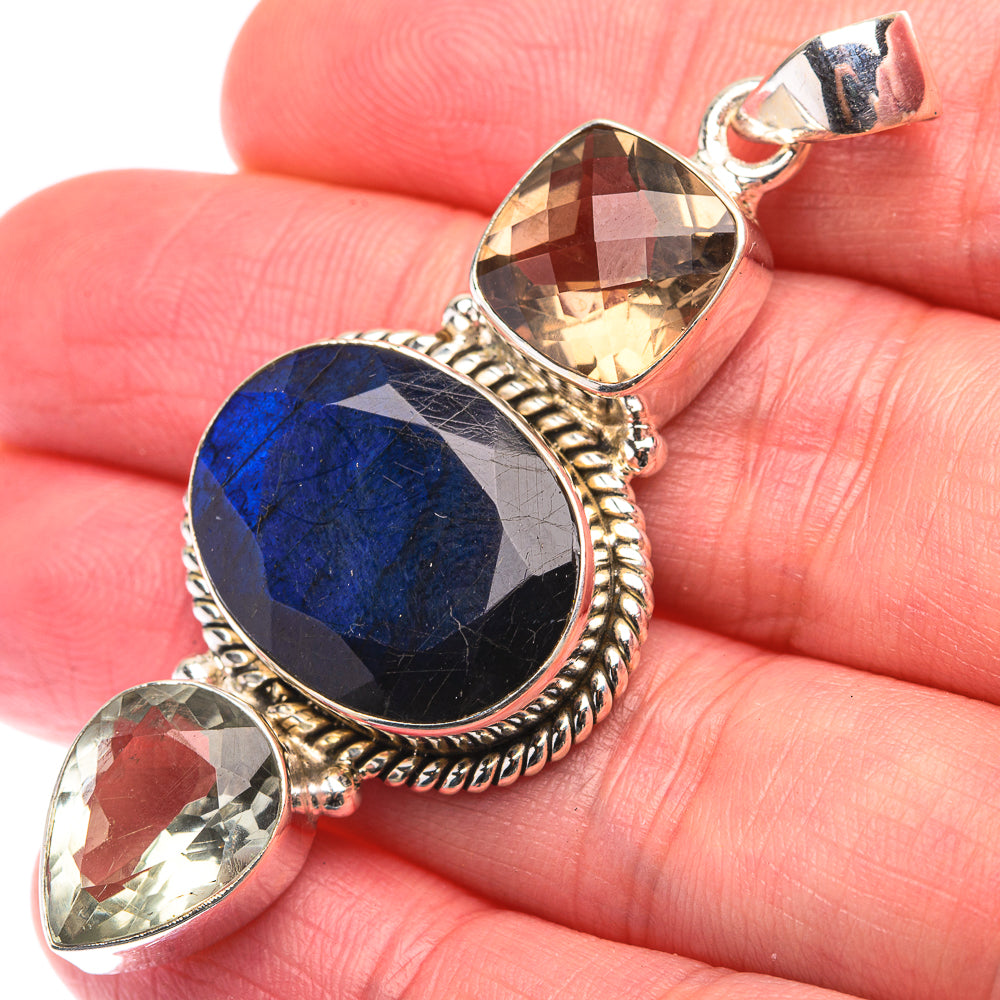 Labradorite, Green Amethyst, Smoky Quartz Pendant 2 1/8" (925 Sterling Silver) PD38516