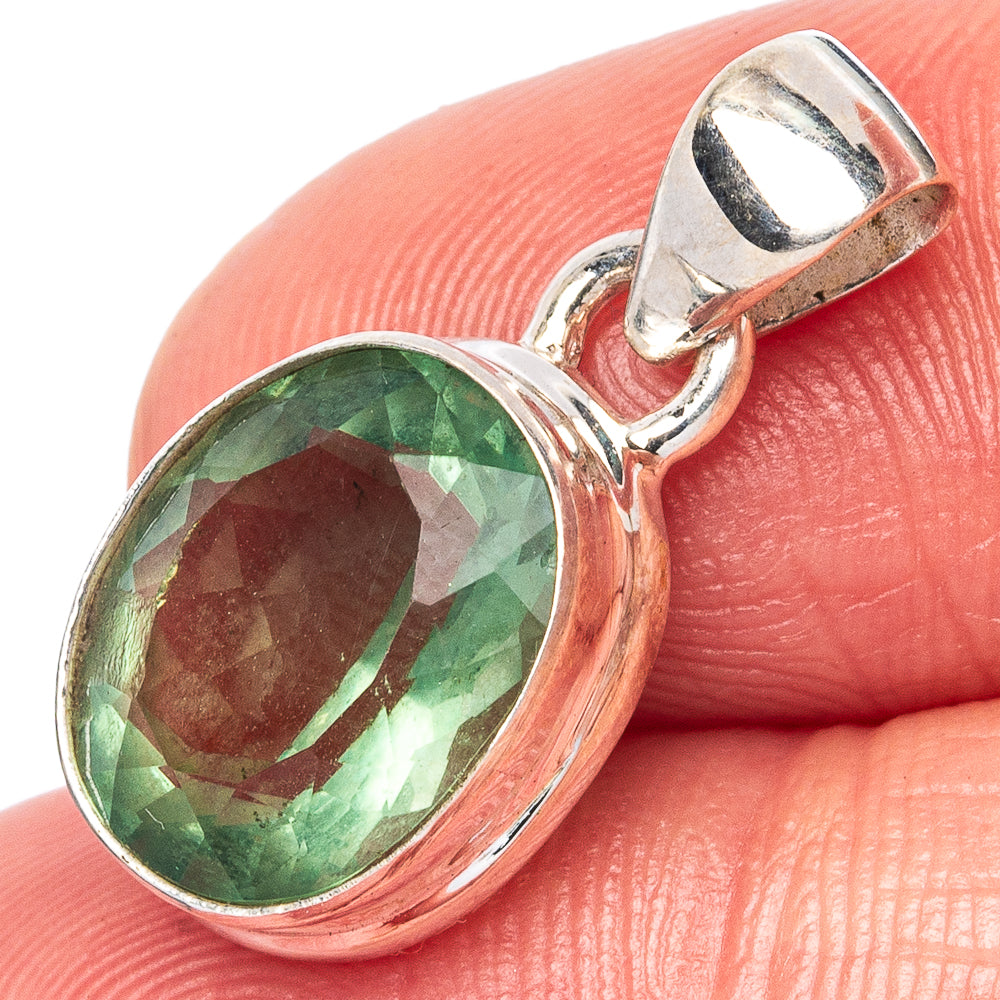 Faceted Green Fluorite Pendant 7/8" (925 Sterling Silver) P43021
