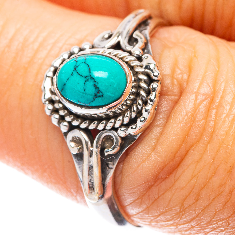 Tibetan Turquoise Dainty Ring Size 7 (925 Sterling Silver) R5939
