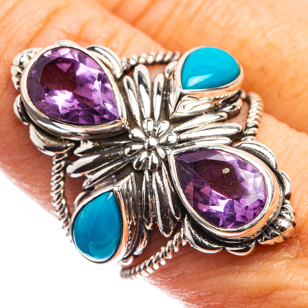 Large Faceted Amethyst, Sleeping Beauty Turquoise Ring Size 8.5 (925 Sterling Silver) R143217
