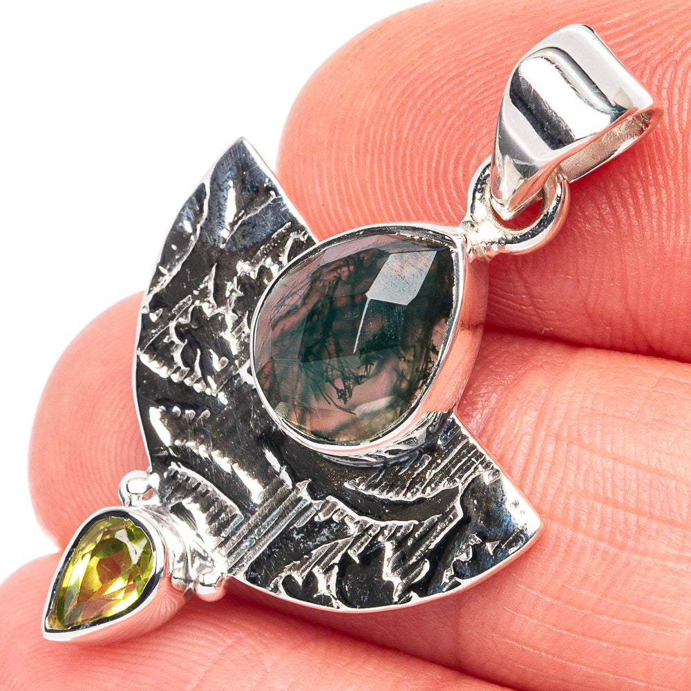 Premium Green Moss Agate, Peridot Pendant 1 3/8" (925 Sterling Silver) P44685