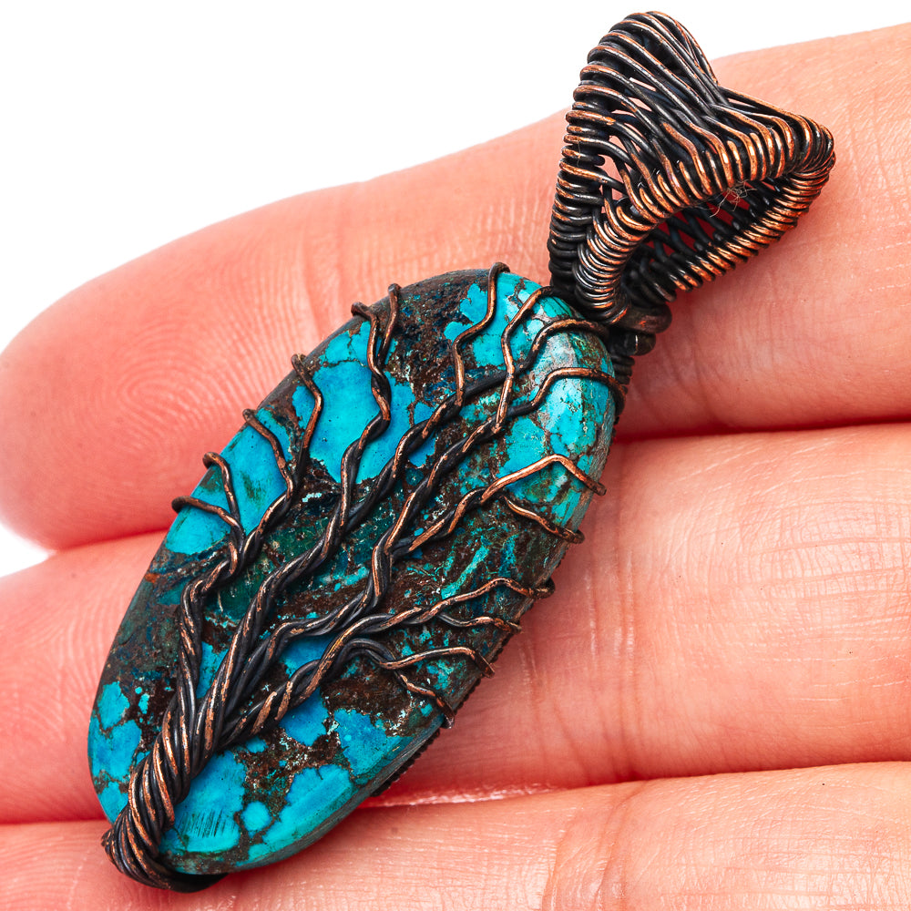 Turquoise Tree of Life Pendant 2" (Oxidized Copper)