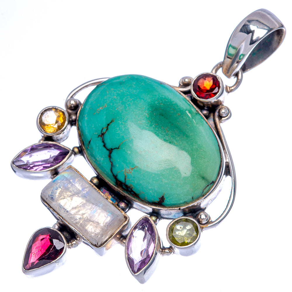 Tibetan Turquoise, Rainbow Moonstone, Amethyst, Garnet, Citrine, Peridot Pendant 2 3/8" (925 Sterling Silver) P40052