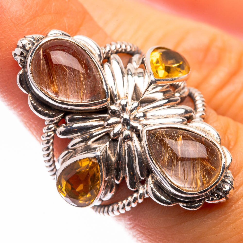 Large Rutilated Quartz, Citrine Ring Size 5.75 (925 Sterling Silver) R141264