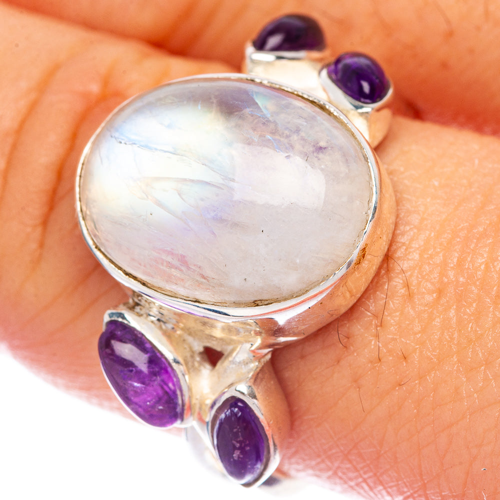 Rainbow Moonstone, Amethyst Ring Size 9 (925 Sterling Silver) R144920