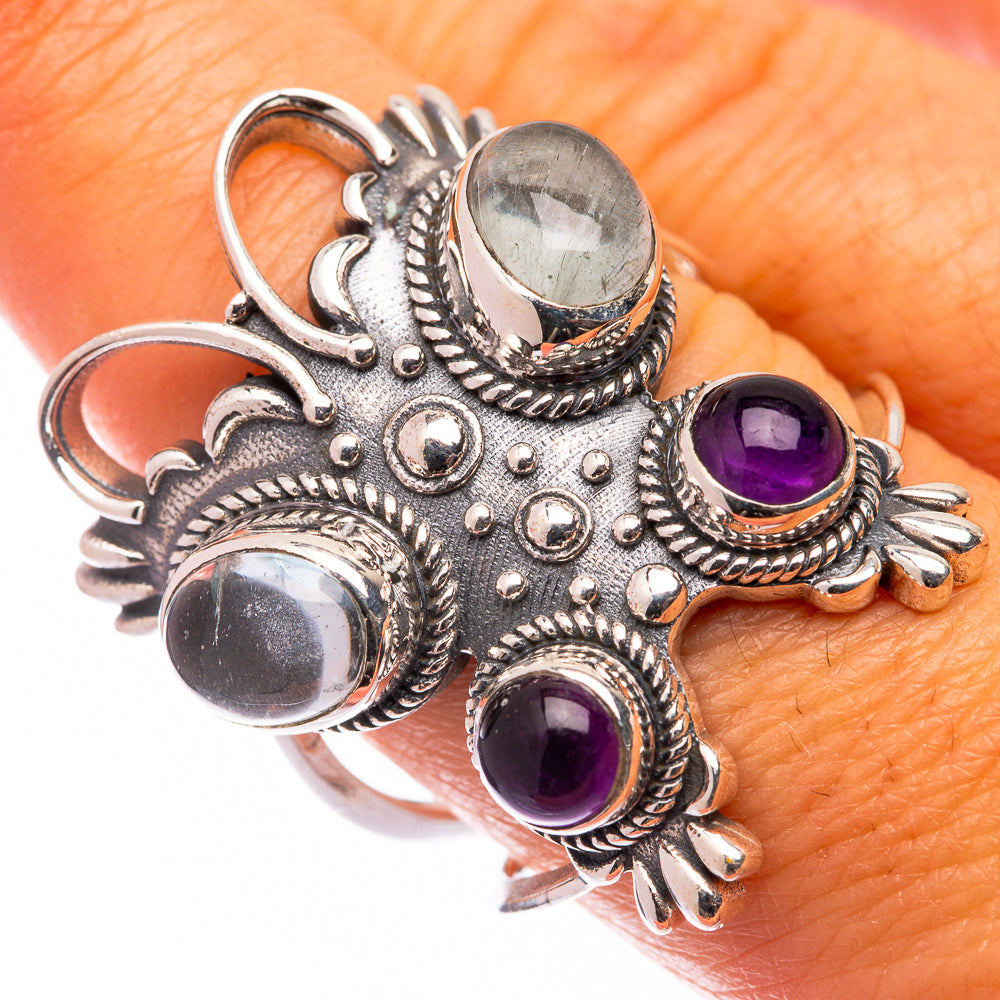 Large Aquamarine, Amethyst Ring Size 9 (925 Sterling Silver) R141019