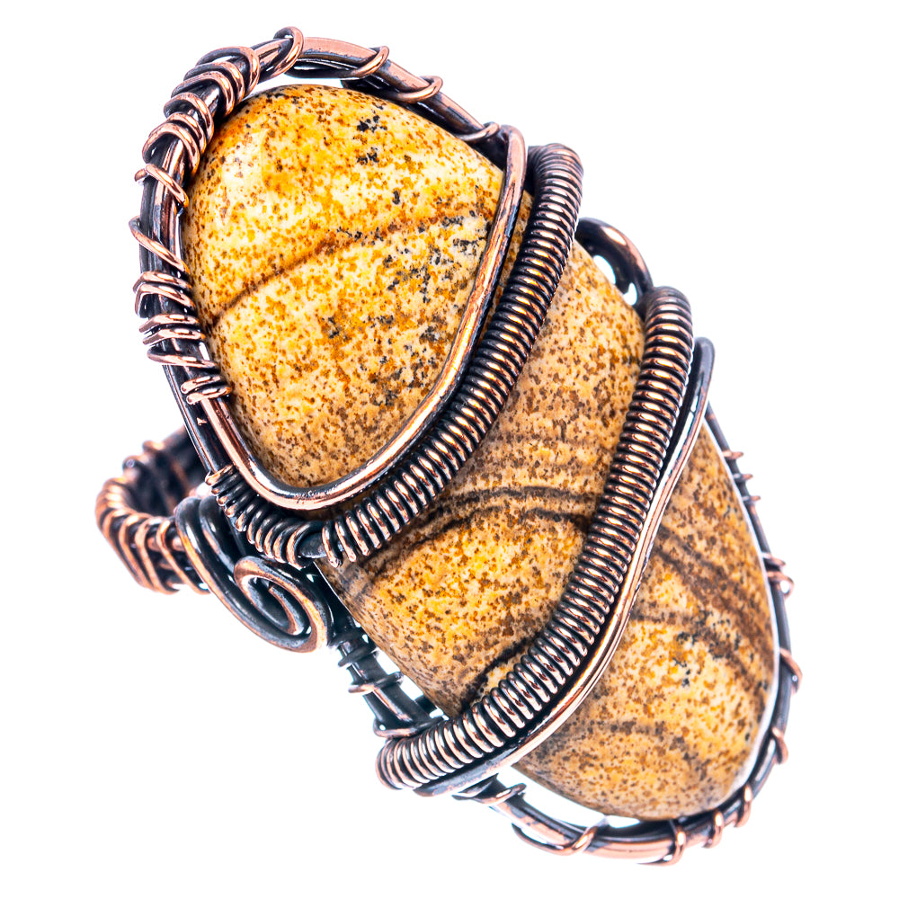 Picture Jasper Wire Wrap Ring Size 6.5 (Oxidized Copper)