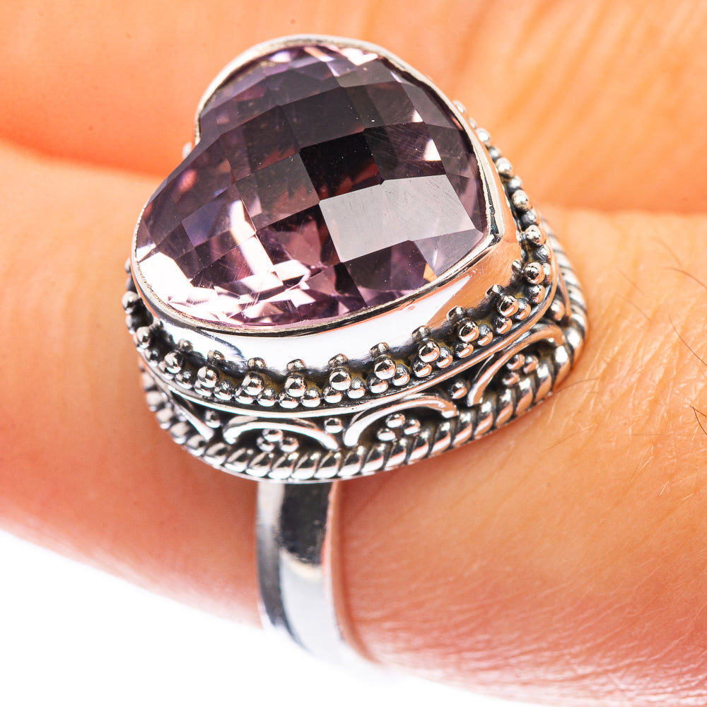 Faceted Pink Amethyst Heart 925 Sterling Silver Ring Size 7.25