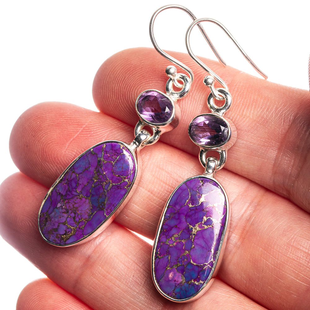 Purple Copper Composite Turquoise, Amethyst 925 Sterling Silver Earrings 1 7/8"