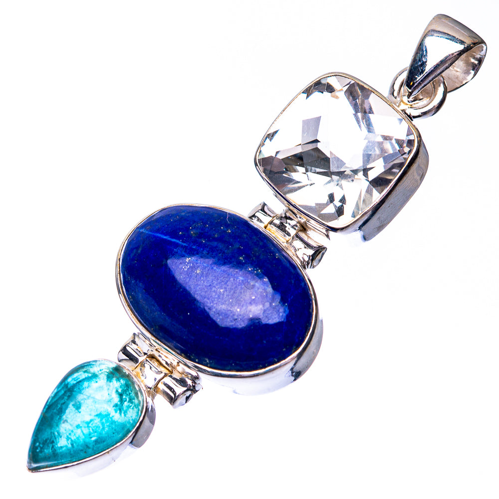 Lapis Lazuli, White Quartz, Blue Fluorite Pendant 2 1/4" (925 Sterling Silver) P38680