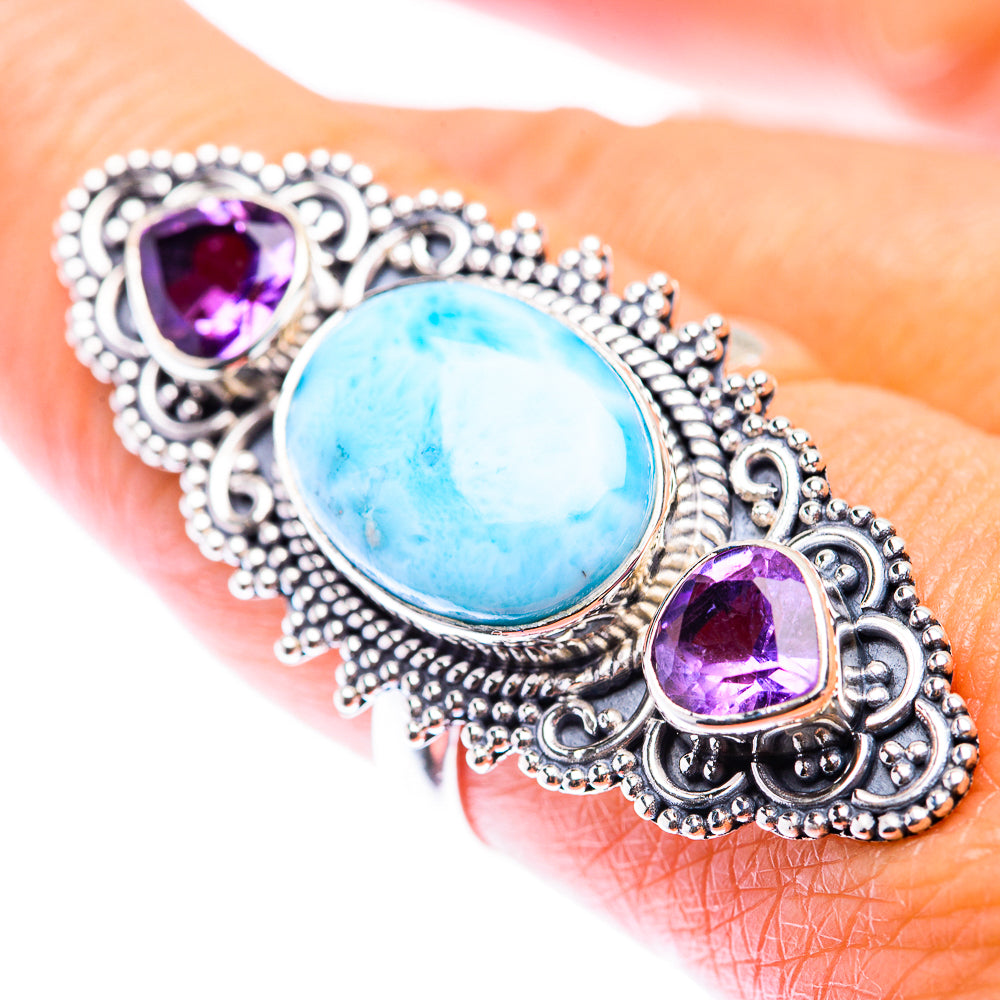 Large Larimar, Amethyst Ring Size 8 (925 Sterling Silver) RING140200