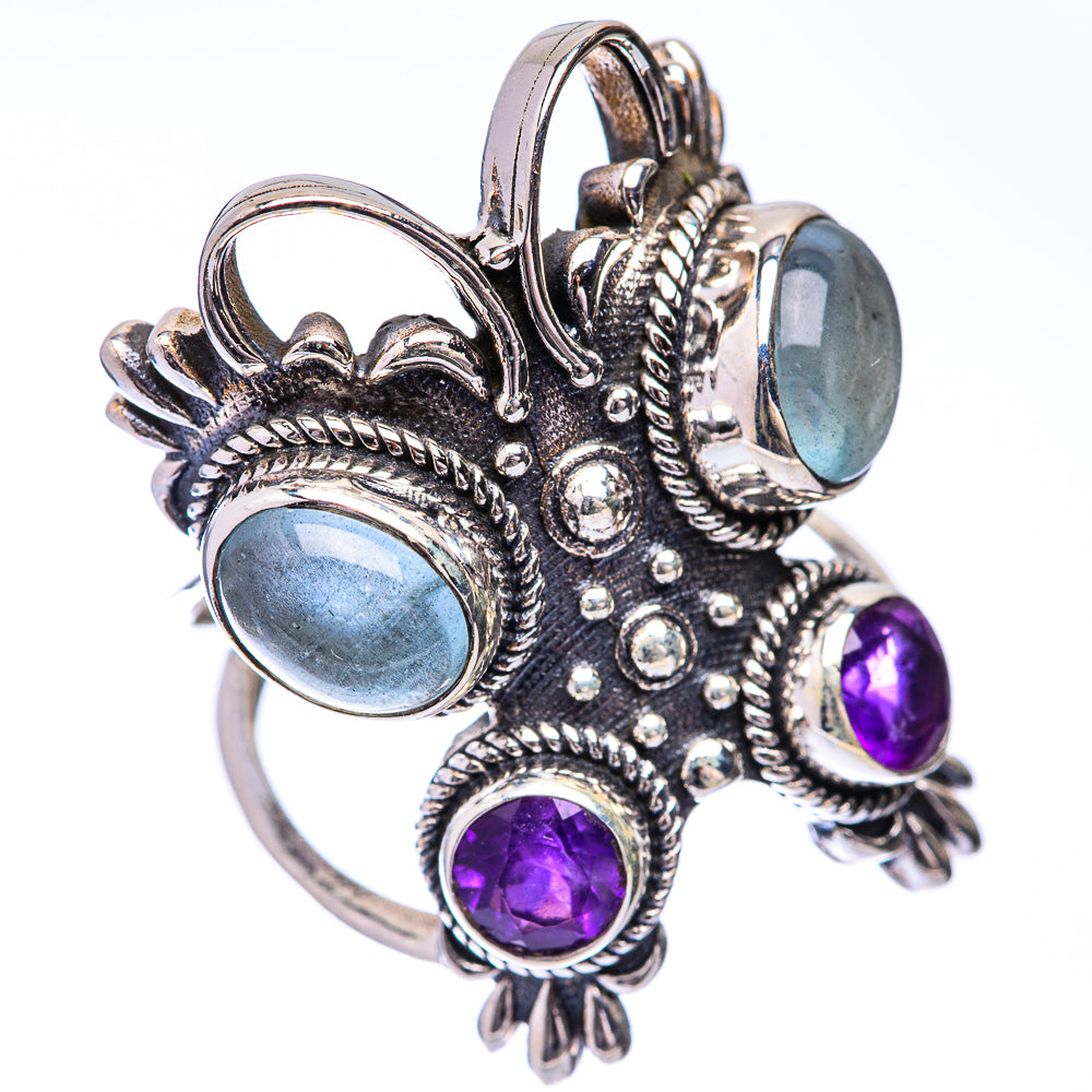 Large Natural Aquamarine, Amethyst Ring Size 8 (925 Sterling Silver) R140771
