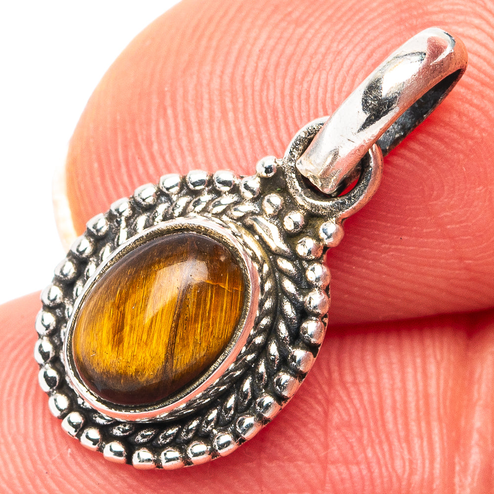 Tiger's Eye Dainty Pendant 7/8" (.925 Sterling Silver)