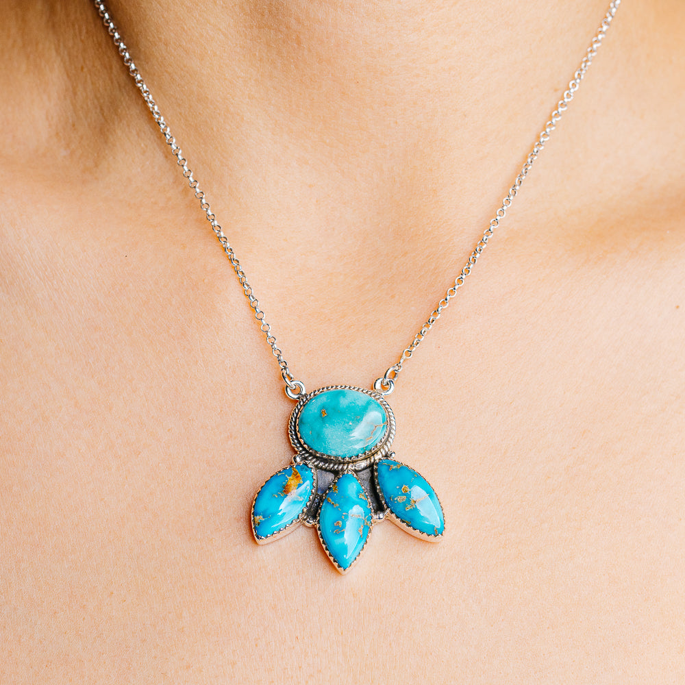 Sonoran South Hill Turquoise Native Style Necklace 16 to 18" (.925 Sterling Silver)