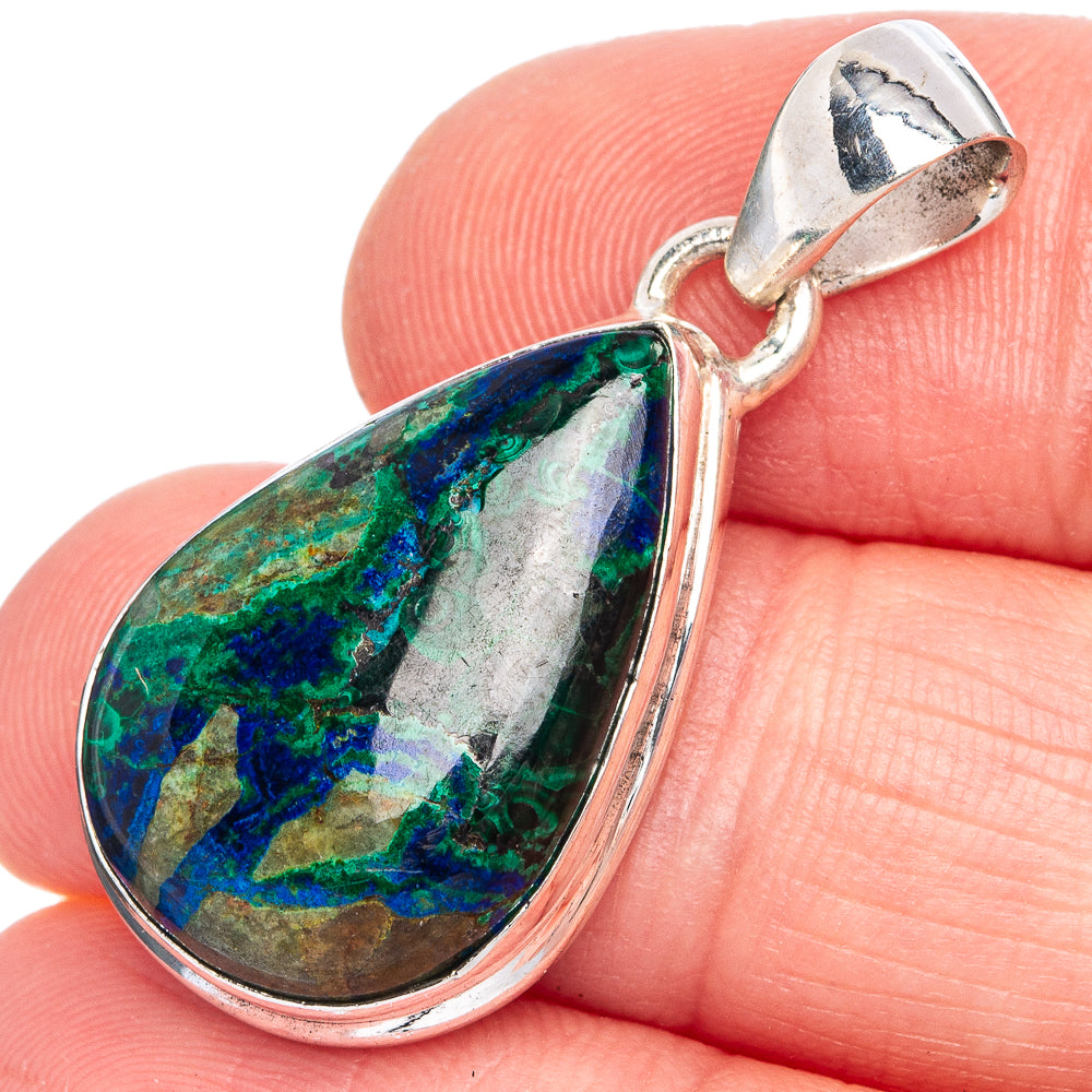 Azurite In Malachite Pendant 1 3/8" (925 Sterling Silver) P40278