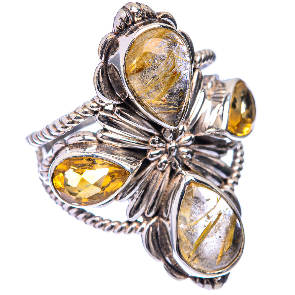 Large Rutilated Quartz, Citrine Ring Size 7.5 (925 Sterling Silver) R141399