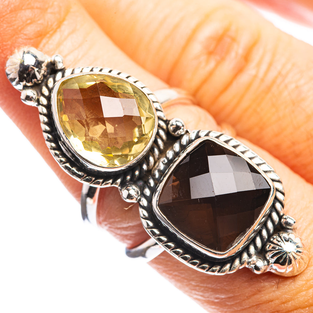 Large Smoky Quartz, Citrine Ring Size 7 (925 Sterling Silver) R143003
