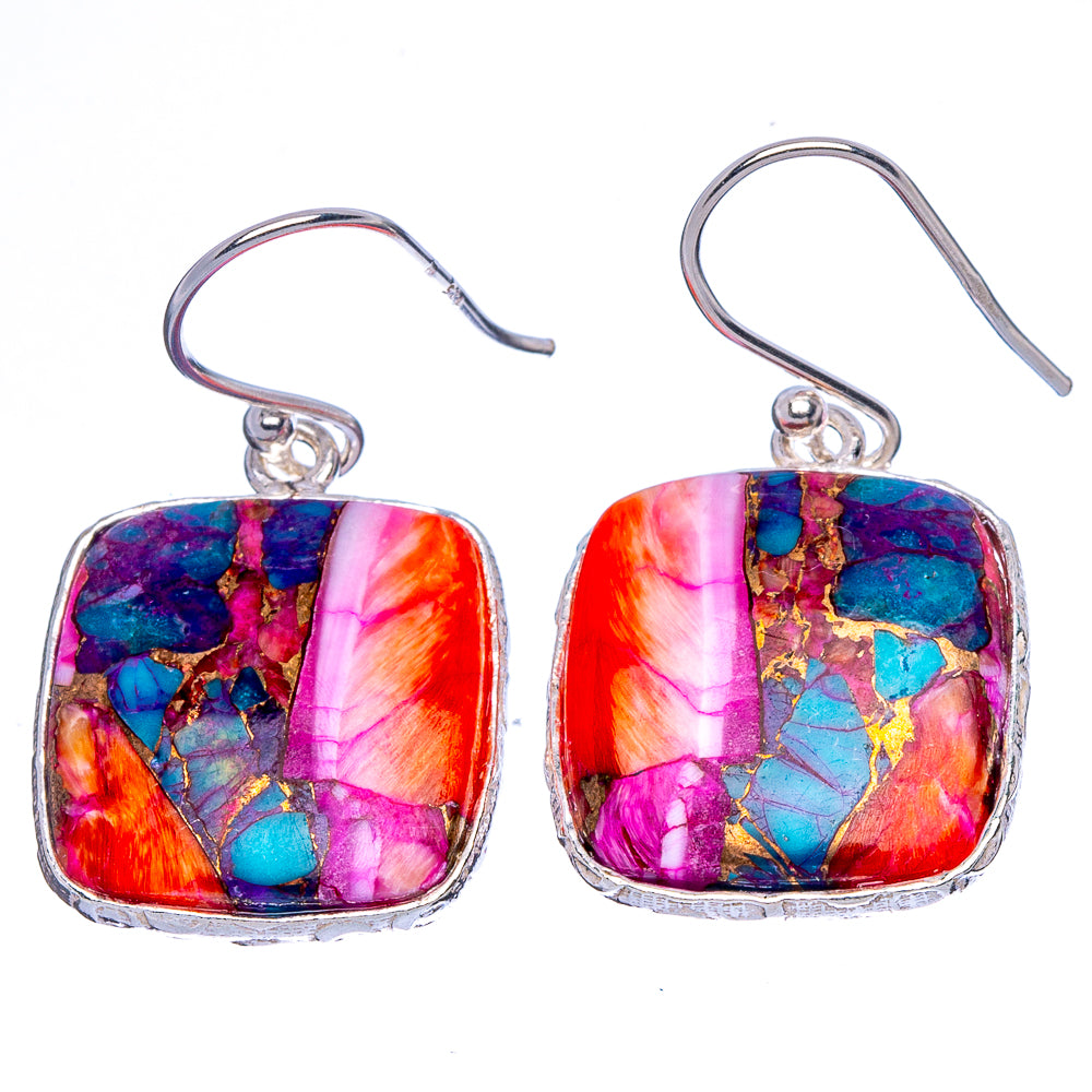 Kingman Pink Dahlia Turquoise Earrings 1 1/4" (925 Sterling Silver) E1794