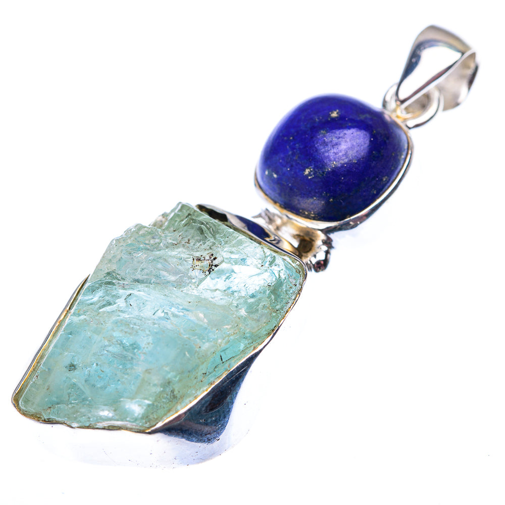 Raw Aquamarine, Lapis Lazuli Pendant 2 1/8" (925 Sterling Silver) PD38564