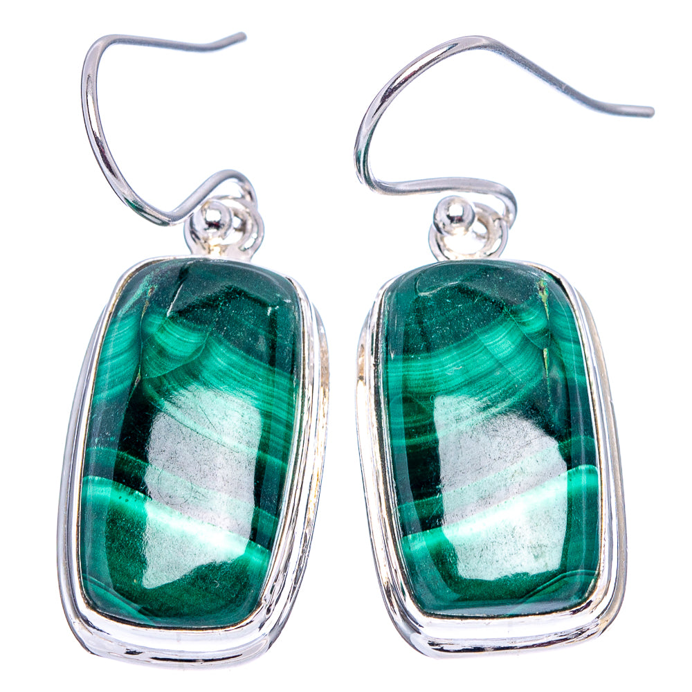 Malachite Earrings 1 3/8" (.925 Sterling Silver)