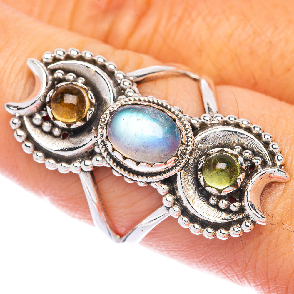 Rainbow Moonstone, Citrine, Peridot Ring Size 8 (925 Sterling Silver) R144702