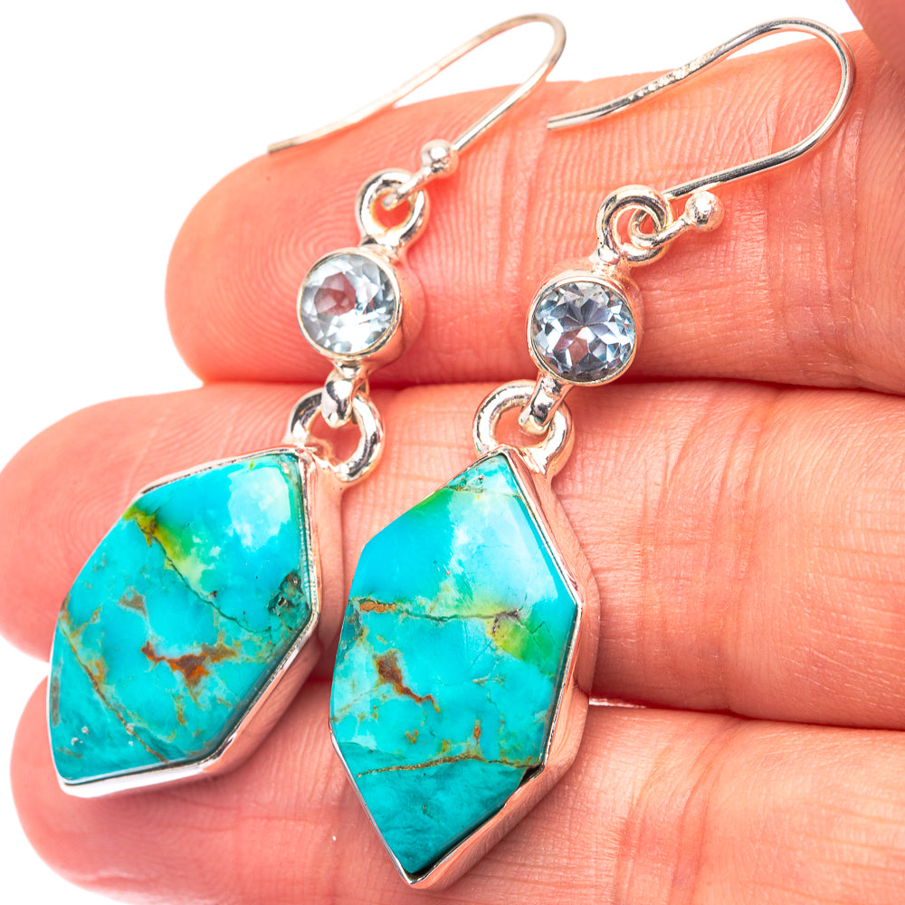 Chrysocolla, Blue Topaz 925 Sterling Silver Earrings 1 7/8" (925 Sterling Silver) EARR432210