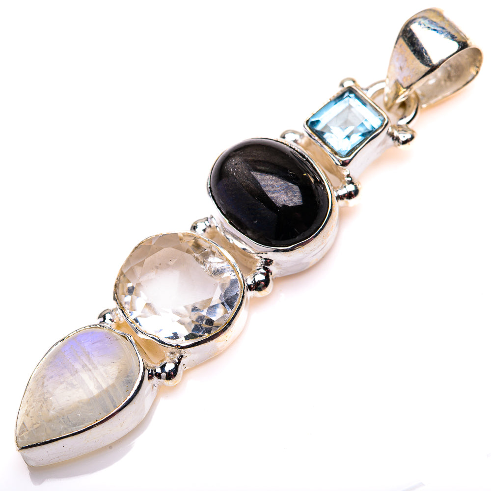 White Quartz, Star Diopside, Rainbow Moonstone, Blue Topaz Pendant 1 7/8" (925 Sterling Silver) PD38571