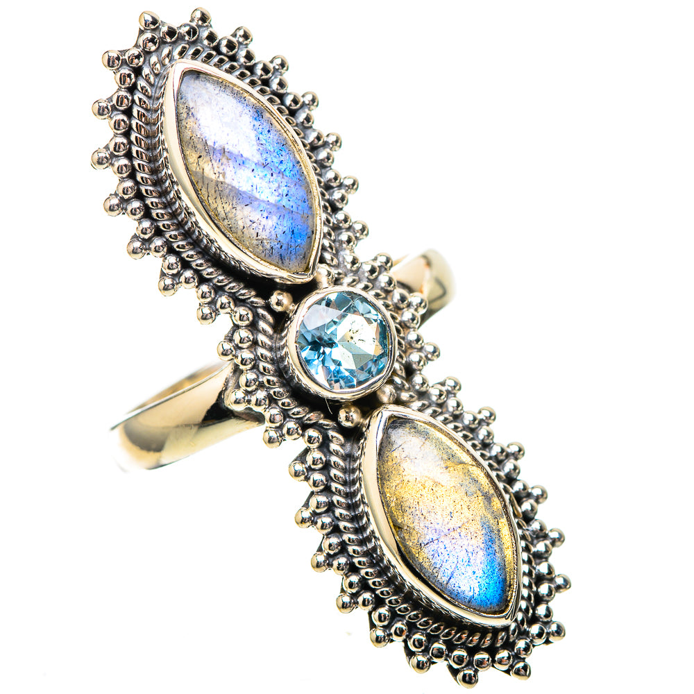 Large Labradorite, Blue Topaz Ring Size 7.25 (925 Sterling Silver) RING137972