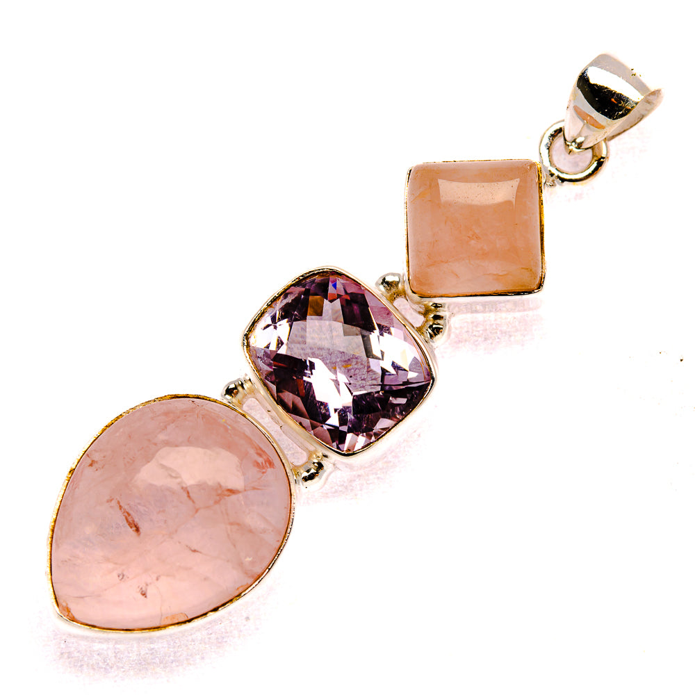 Rose Quartz, Amethyst, Blue Topaz Pendant 2 1/4" (925 Sterling Silver) PD37934