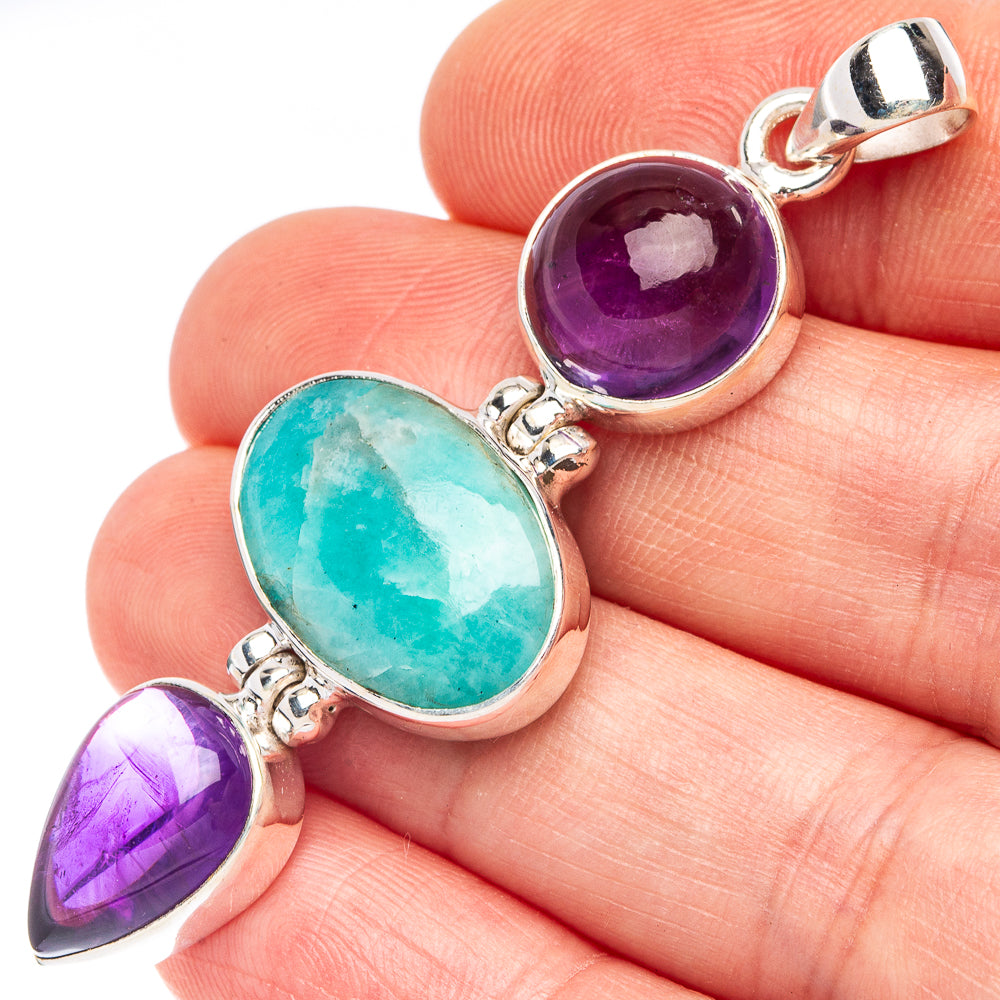 Larimar, Amethyst 925 Sterling Silver Pendant 2 3/8" (925 Sterling Silver) P43685