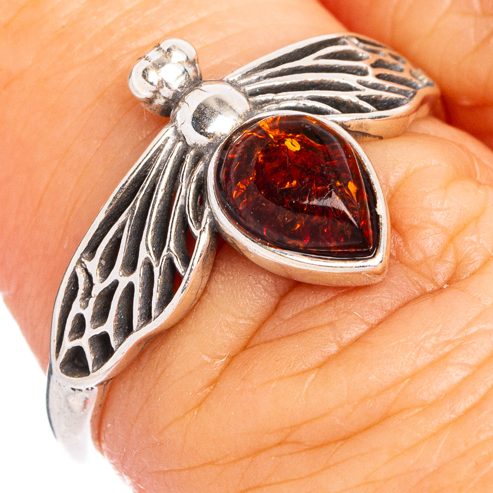 Baltic Amber Honey Bee Ring Size 6.75 (.925 Sterling Silver)