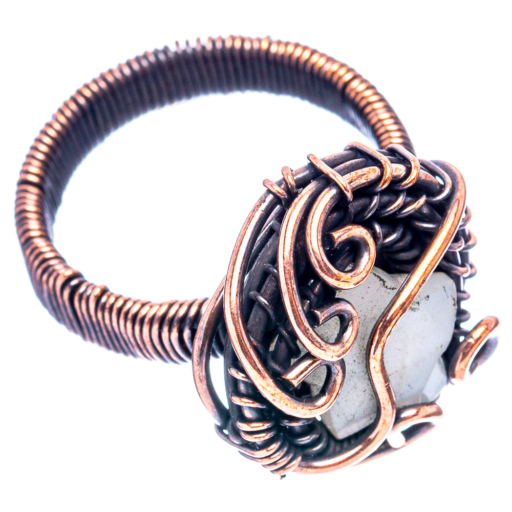 Rainbow Moonstone Wire Wrap Ring Size 7 (Oxidized Copper)
