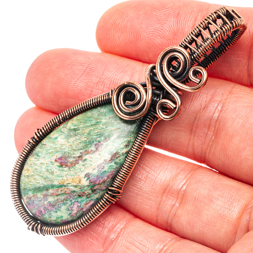 Ruby Fuchsite Wire Wrap Pendant 2 1/2" (Oxidized Copper)