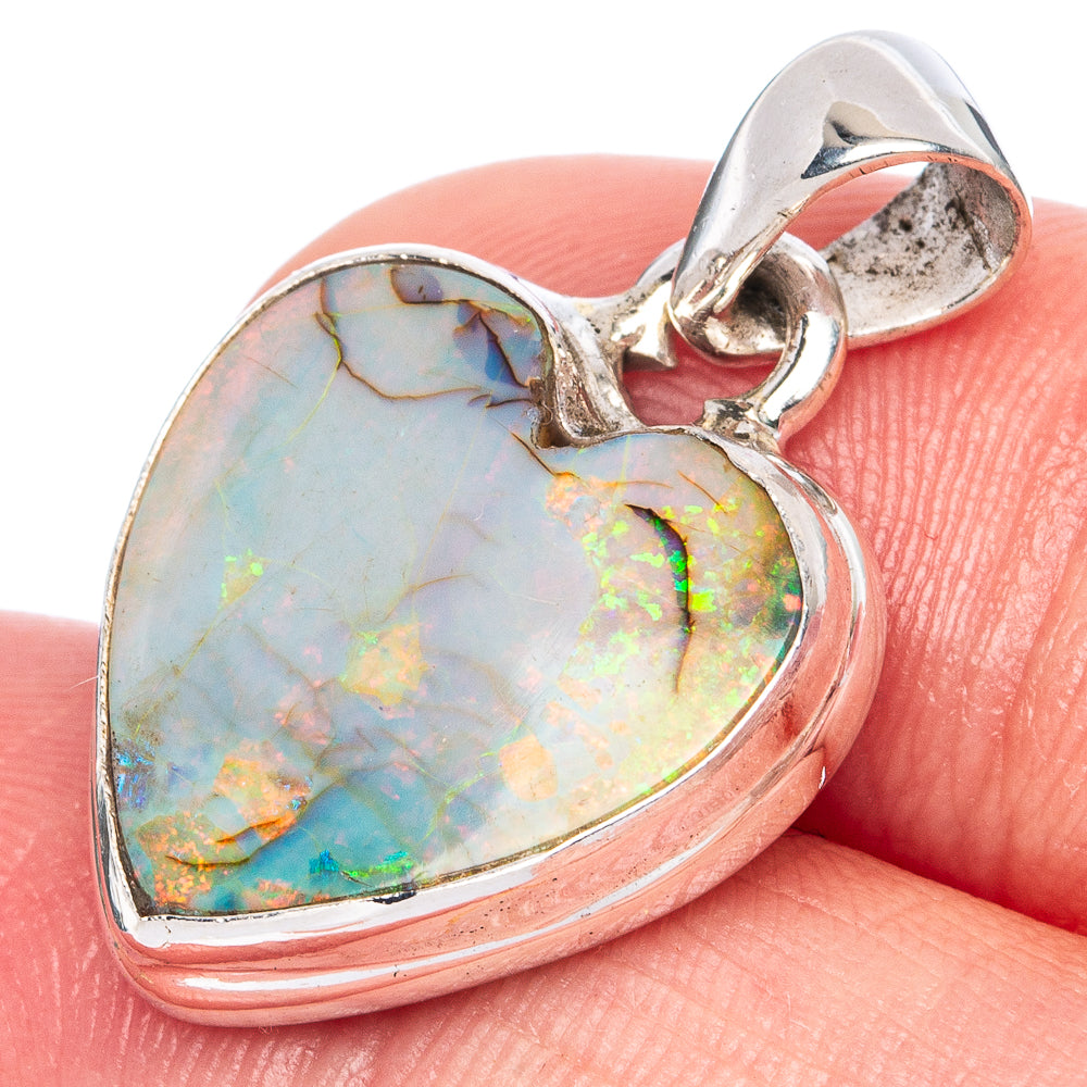 Rare Sterling Opal Heart Pendant 1 1/8" (925 Sterling Silver) P41283