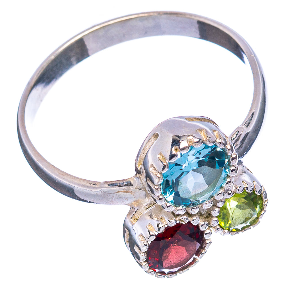 Blue Topaz, Garnet, Peridot Ring Size 8.75 (.925 Sterling Silver)