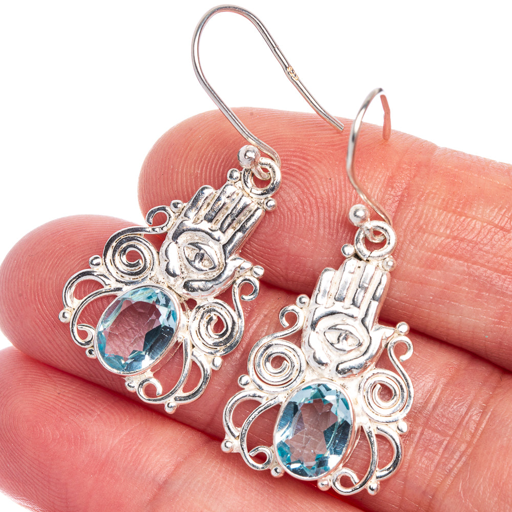 Blue Topaz Hand Eye Earrings 1 1/2" (925 Sterling Silver) E433563