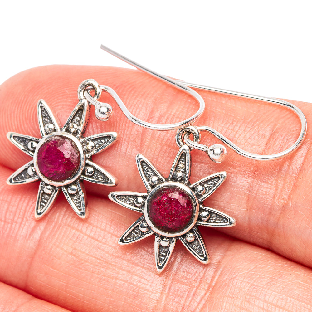 Red Sillimanite Flower Dainty Earrings 1 1/4" (925 Sterling Silver) E2074