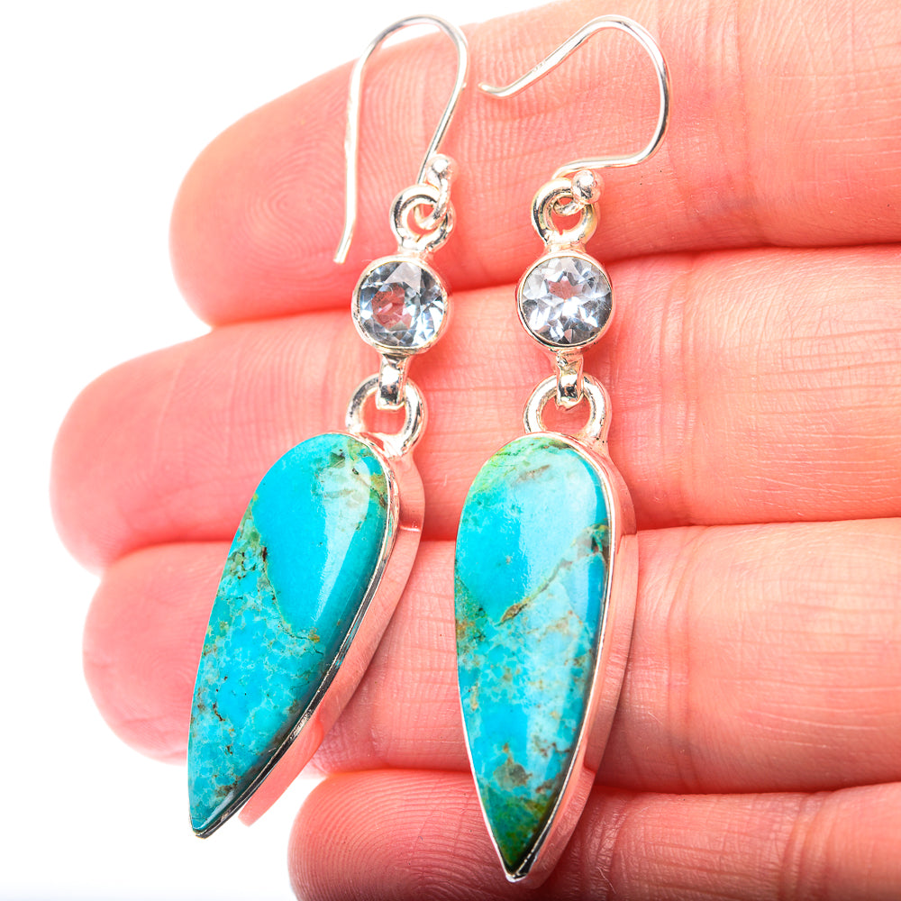 Chrysocolla, Blue Topaz Earrings 2" (925 Sterling Silver) EARR432154