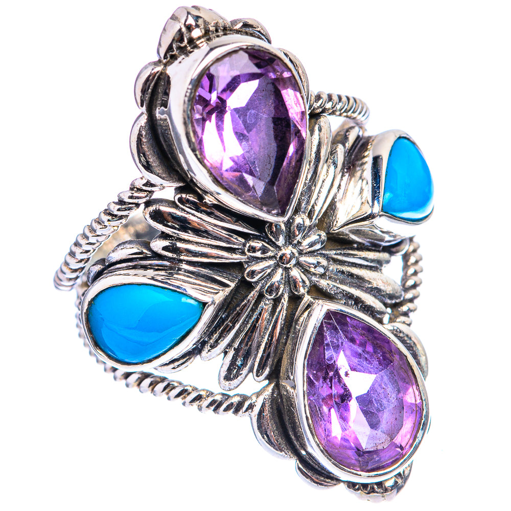 Large Faceted Amethyst, Sleeping Beauty Turquoise Ring Size 7 (925 Sterling Silver) R142916