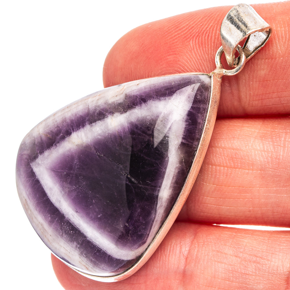 Chevron Amethyst Pendant 1 7/8" (Silver Plated)