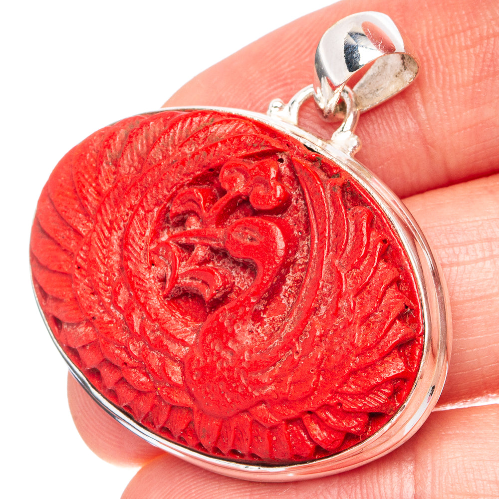 Cinnabar Phoenix Pendant 1 3/8" (.925 Sterling Silver)