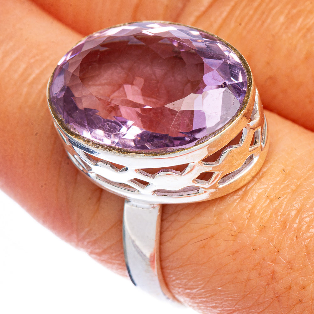Rare Faceted Pink Amethyst Ring Size 8 (925 Sterling Silver) R147229