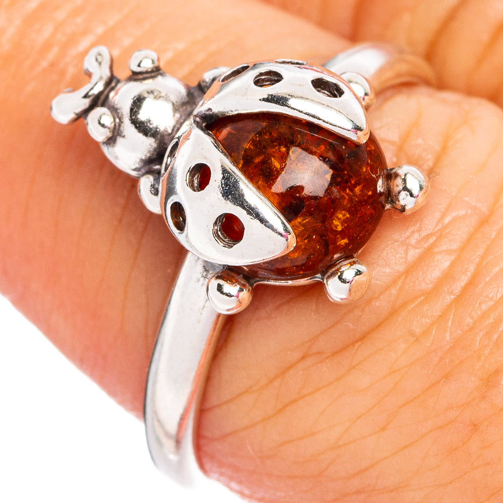 Baltic Amber Ladybug Ring Size 8 (.925 Sterling Silver)
