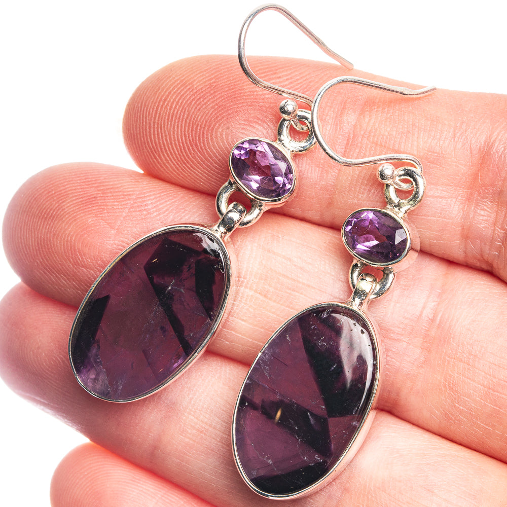 Chevron Amethyst, Amethyst 925 Sterling Silver Earrings 1 7/8"