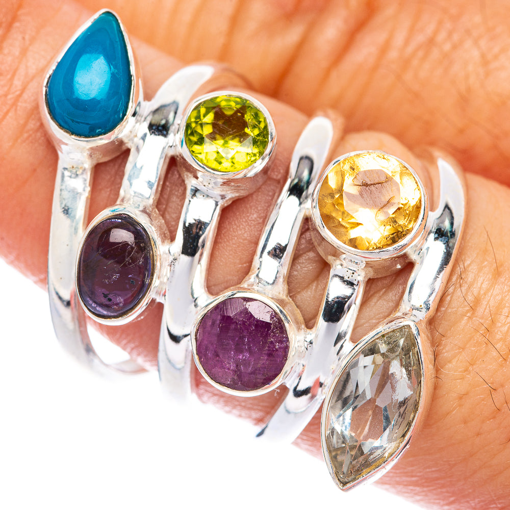 Large Sleeping Beauty Turquoise, Tanzanite, Peridot, Ruby, Citrine, White Quartz Ring Size 7.75 (925 Sterling Silver) R144944