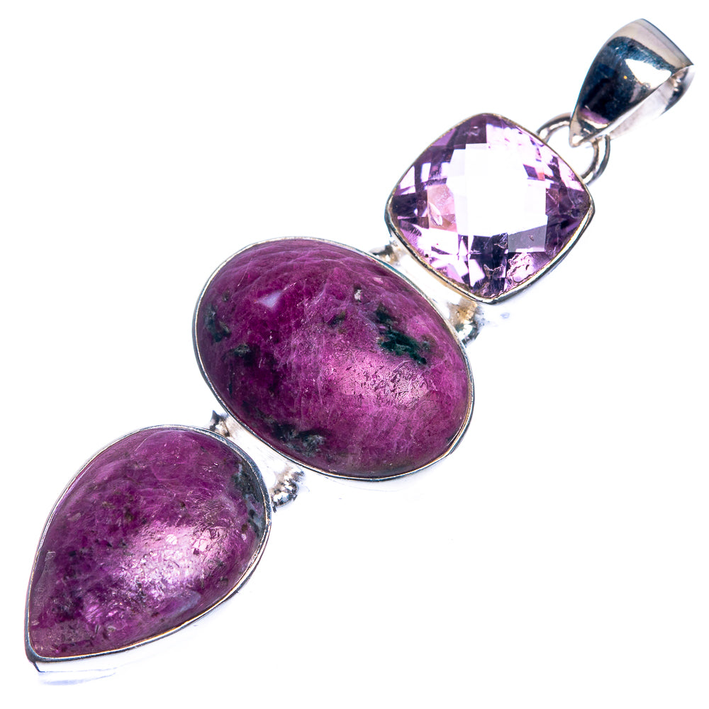 Ruby Zoisite, Amethyst 925 Sterling Silver Pendant 2 3/8"