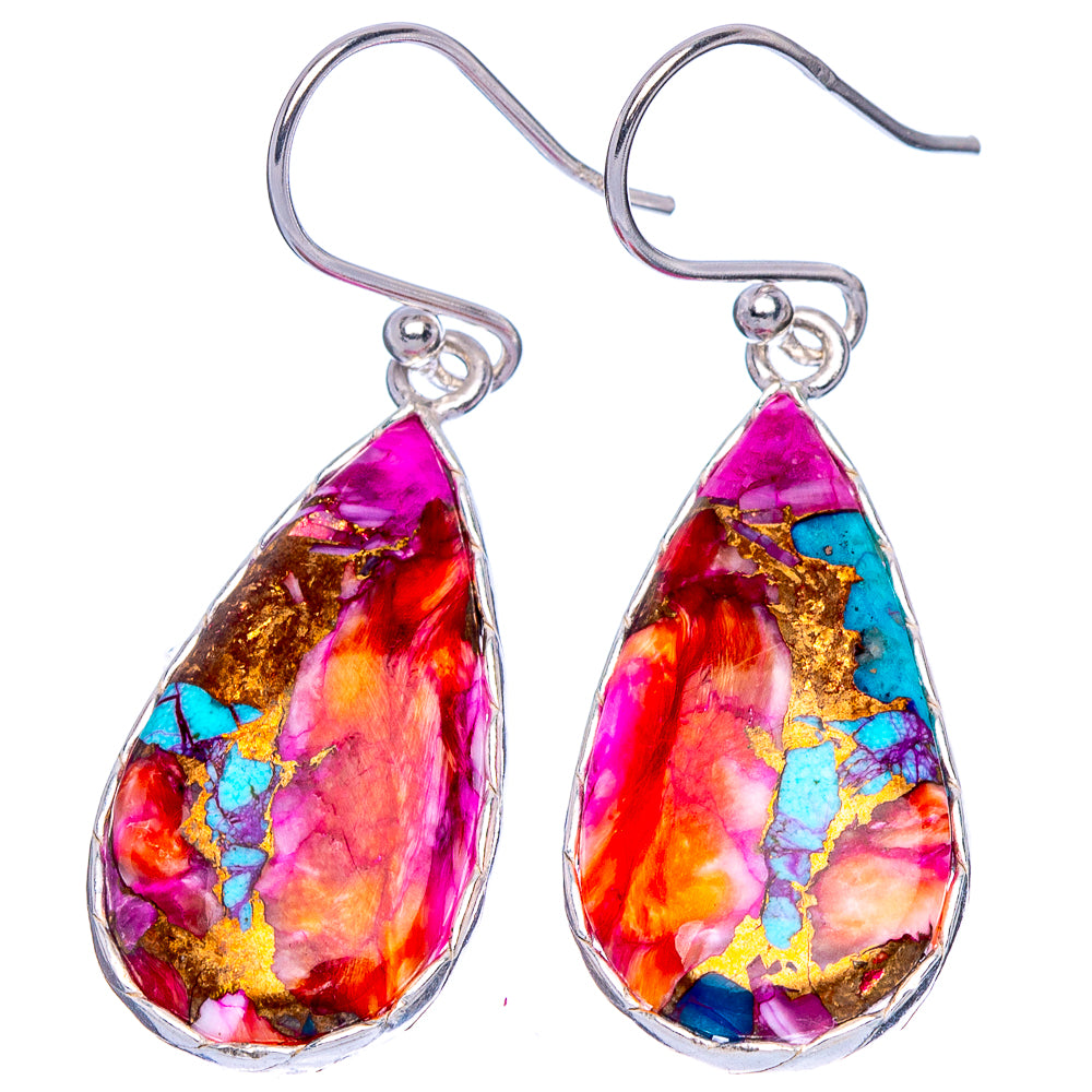 Kingman Pink Dahlia Turquoise Earrings 1 1/2" (925 Sterling Silver) E1786