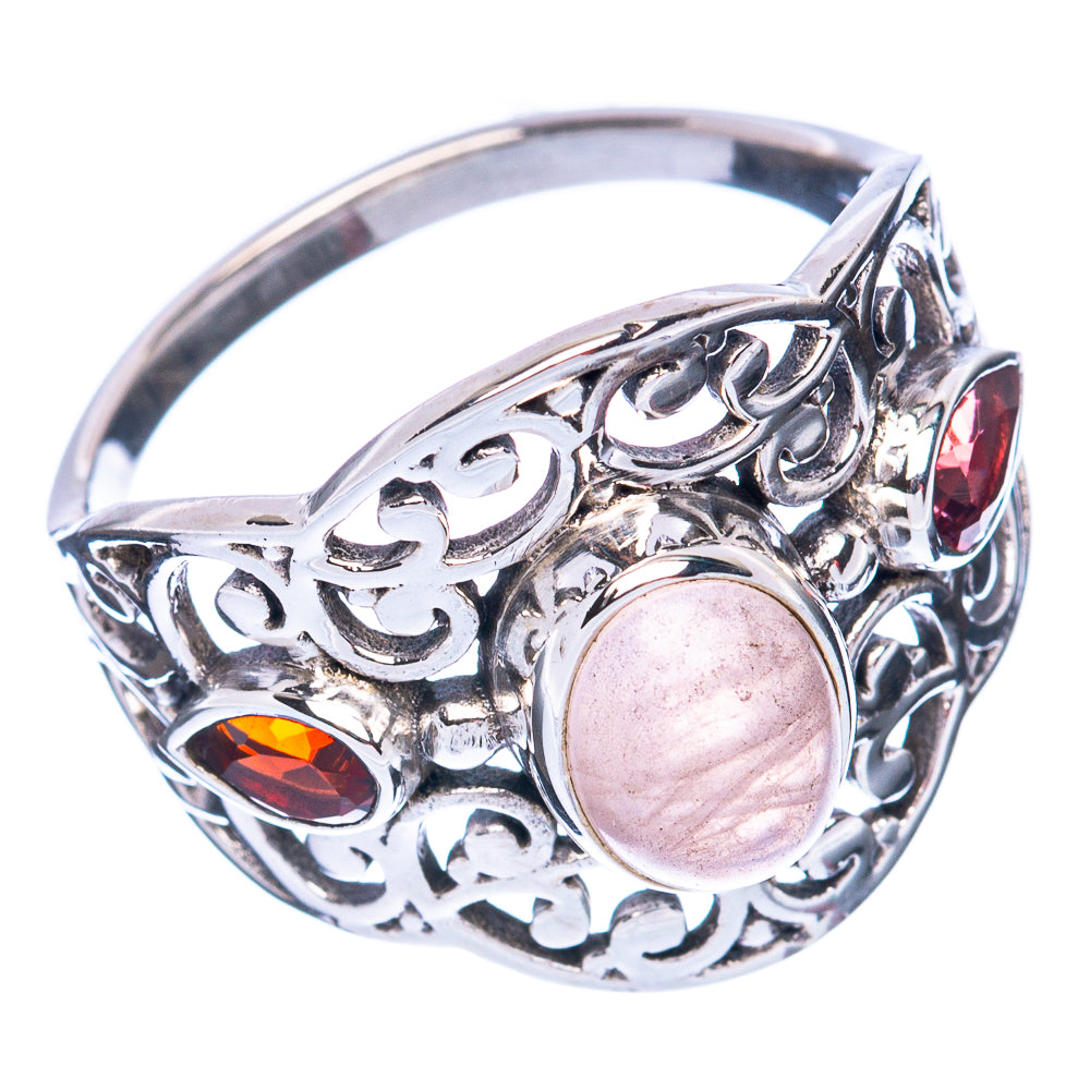 Rose Quartz, Garnet Ring Size 8 (925 Sterling Silver) R2853