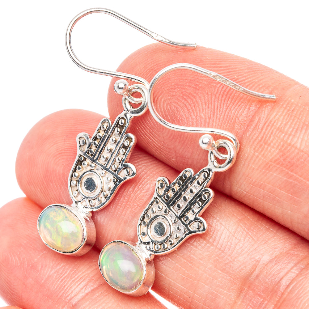 Rare Ethiopian Opal Peace Earrings 1 3/8" (925 Sterling Silver) E1546